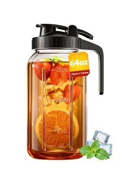64 oz Mason Jar Pitcher – Airtight & Leakproof Glass Pitcher with Lid